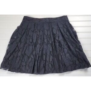 LOFT Womens 4P Black Lace Mini Skirt Petite Lined Fit Flare Cocktail